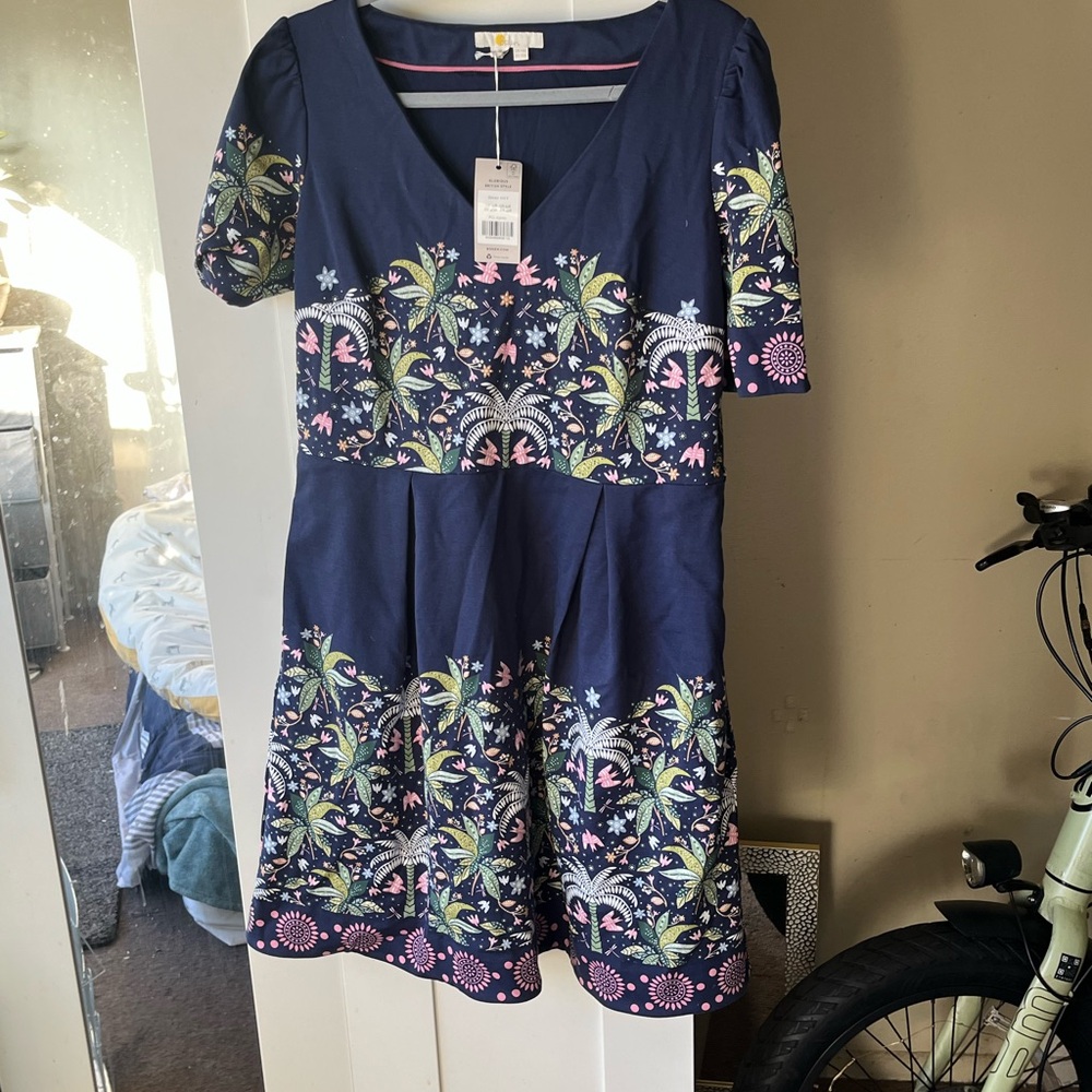 Boden floral dress navy blue size uk10 us large - Picture 3 of 5
